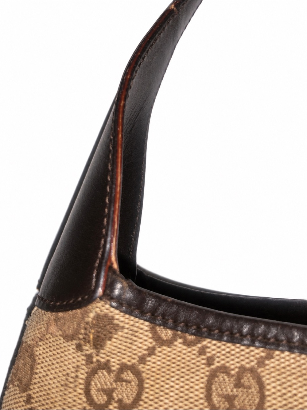 Gucci Brown GG Canvas Shoulder Bag with Black Trim and Green-Red Stripe - Picture 12 of 16